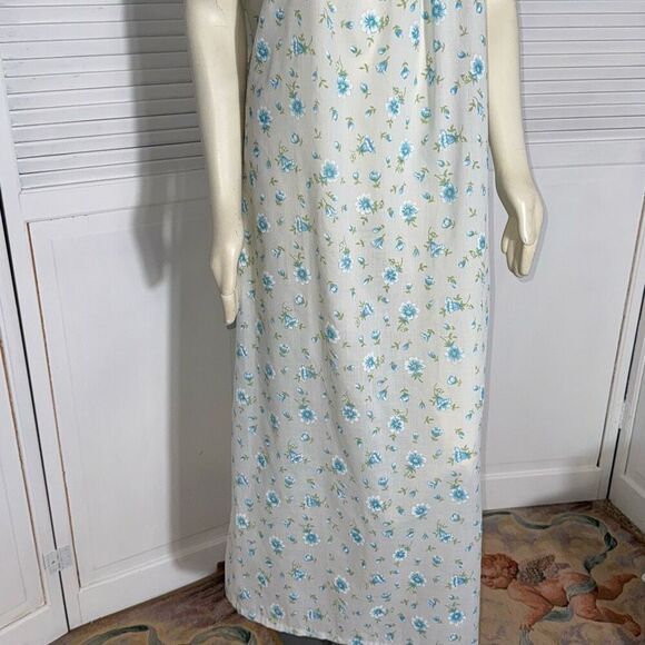 Vintage Amy Sue Blue Floral Prairie Long Sleeveless Nightgown Size Medium - Picture 3 of 15